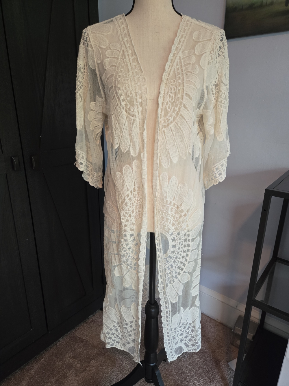 Rebellion Cream Crochet Lace Long Sheer Duster
